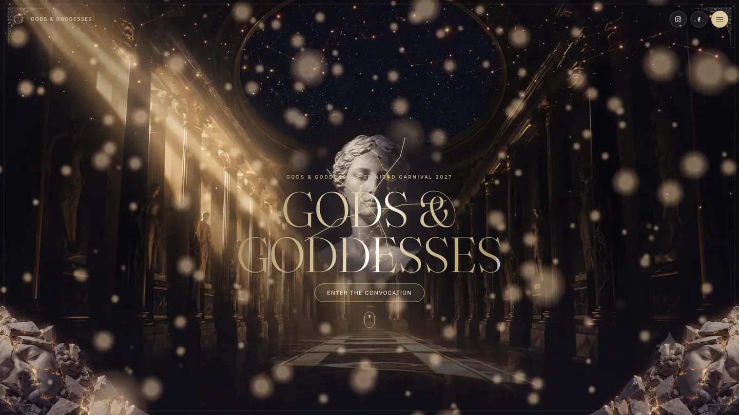 The Gods & Goddesses prototype — a marble bust under drifting gold light